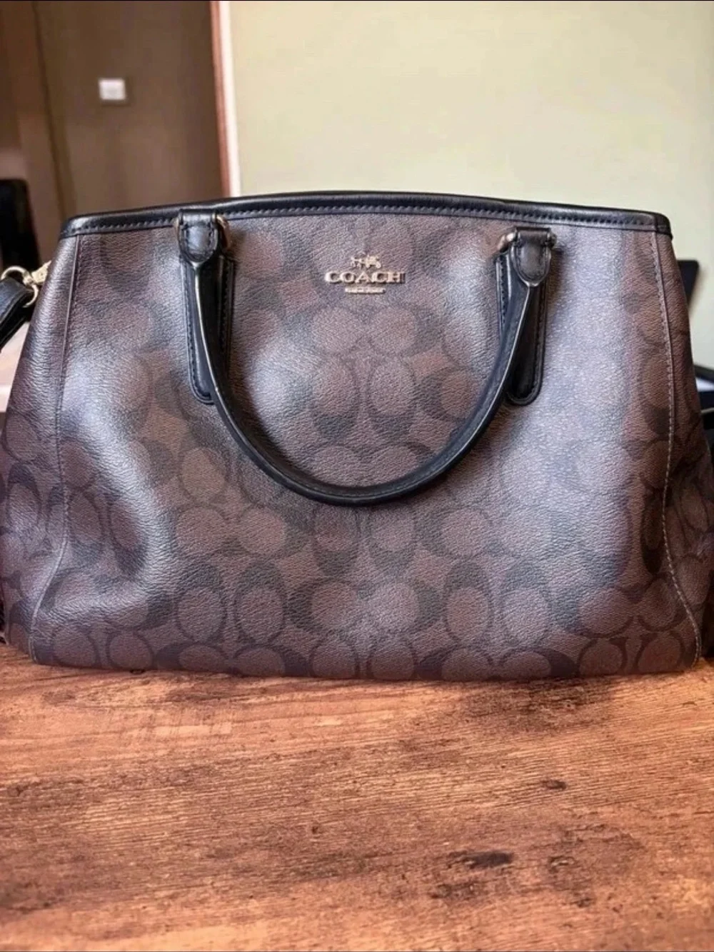 Coach Brown Signature Satchel with Black Handles